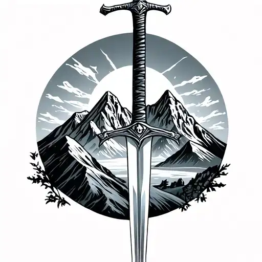 swiss alps and a sword tattoo design idea