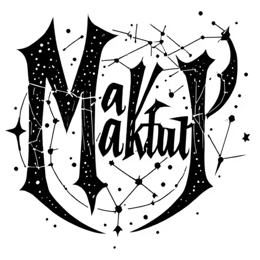 The word 'Maktub' written above a constellation tattoo design idea