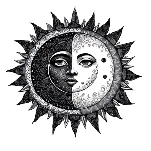 Mandala Sun And Moon tattoo design idea