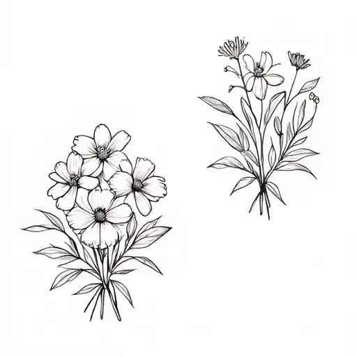 bouquet of 2 march and 1 august birth flower  tattoo design idea