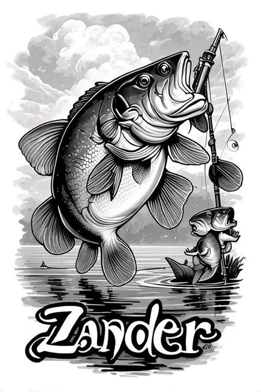 "Zander" father son fishing bass tattoo design idea