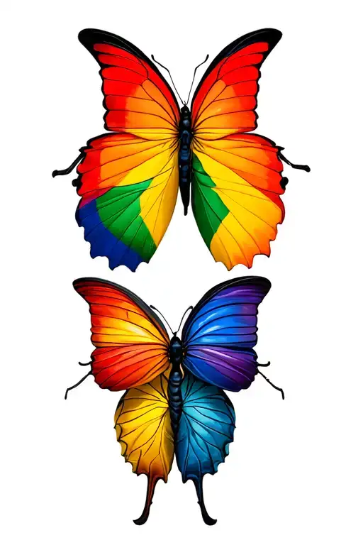 two butterflies one with the trans flag colors and the other one with the pride flag colors tattoo design idea