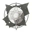 Sumerian Anunnaki symbol intertwined with Pleiades constellation in dotwork style tattoo design idea