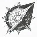 Sumerian Anunnaki symbol intertwined with Pleiades constellation in dotwork style tattoo design idea
