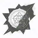Sumerian Anunnaki symbol intertwined with Pleiades constellation in dotwork style tattoo design idea