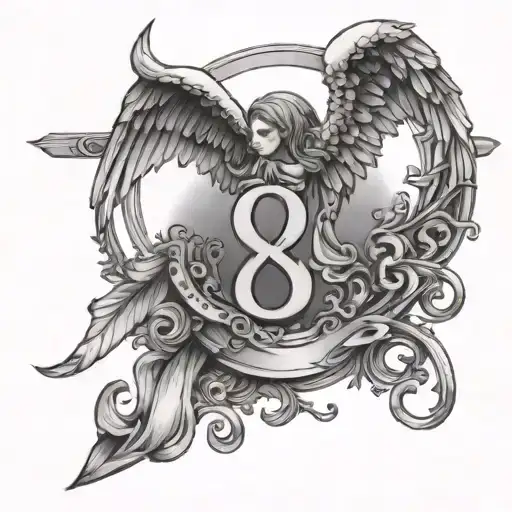 888 angel number with balance scale. no shading or too complicated  tattoo design idea