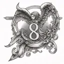 888 angel number with balance scale. no shading or too complicated  tattoo design idea