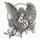 888 angel number with balance scale. no shading or too complicated  tattoo design idea