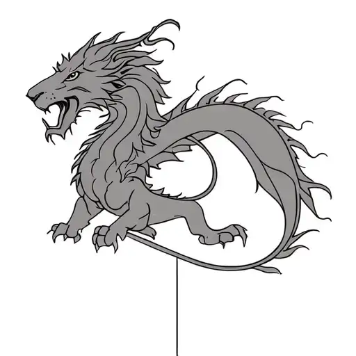 libra zodiac sign; lion head; dragon flying tattoo design idea