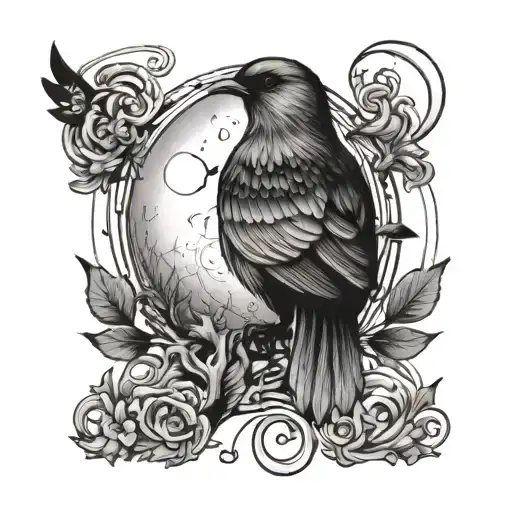 A bird and moon tattoo  tattoo design idea