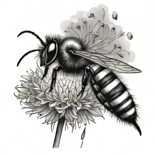 bee and dandelion blowing tattoo design idea