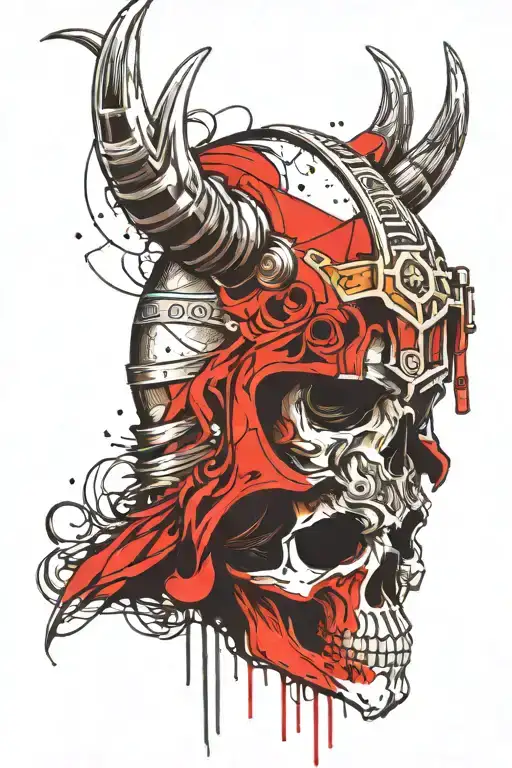Viking hat skull soft shading tattoo design idea