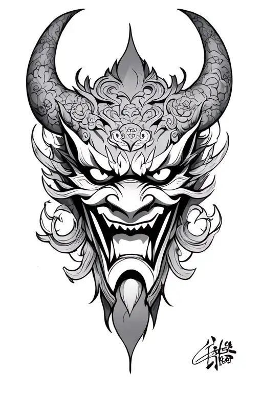 japanese oni demon mask tattoo design idea