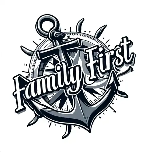 "Family First" Maritime anchor mixed with a compass surrounded tattoo design idea