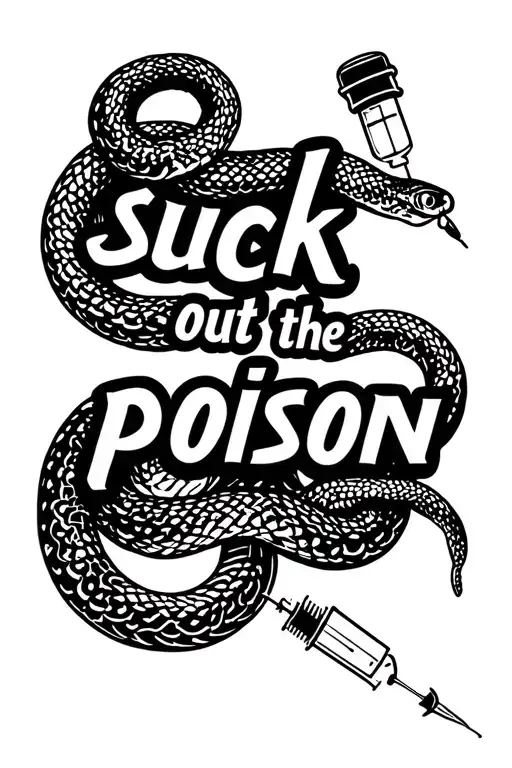 "suck out the poison" snakes and syringes. huge bold text tattoo design idea