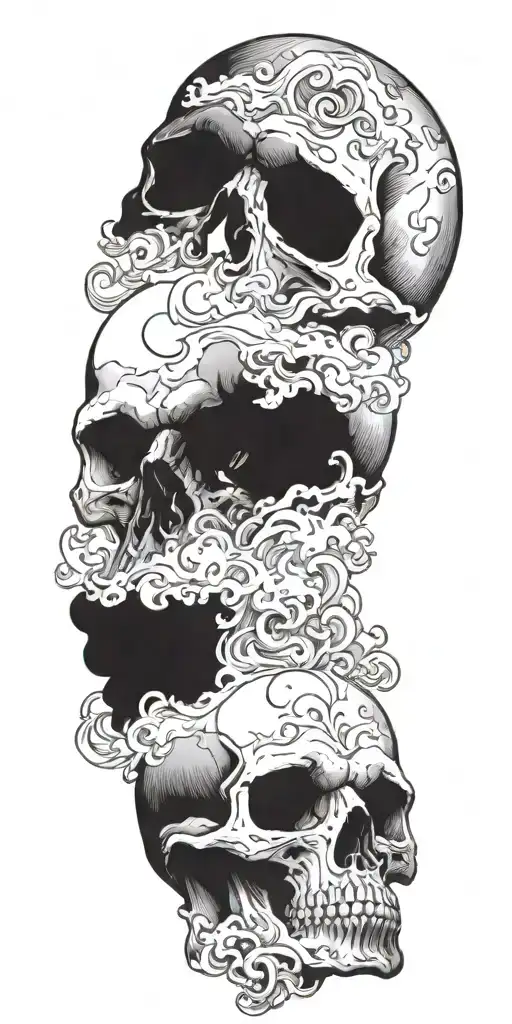 skulls soft shading clouds swirling smoke tattoo design idea