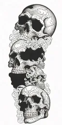skulls soft shading clouds swirling smoke tattoo design idea