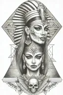  egyption style girl  pharoh and skull, with pyramid and diamonds jewels tattoo design idea