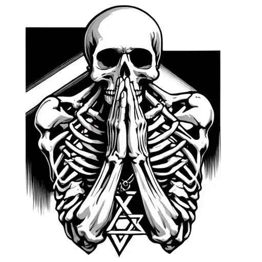 skeleton praying holding Star of David necklace tattoo design idea