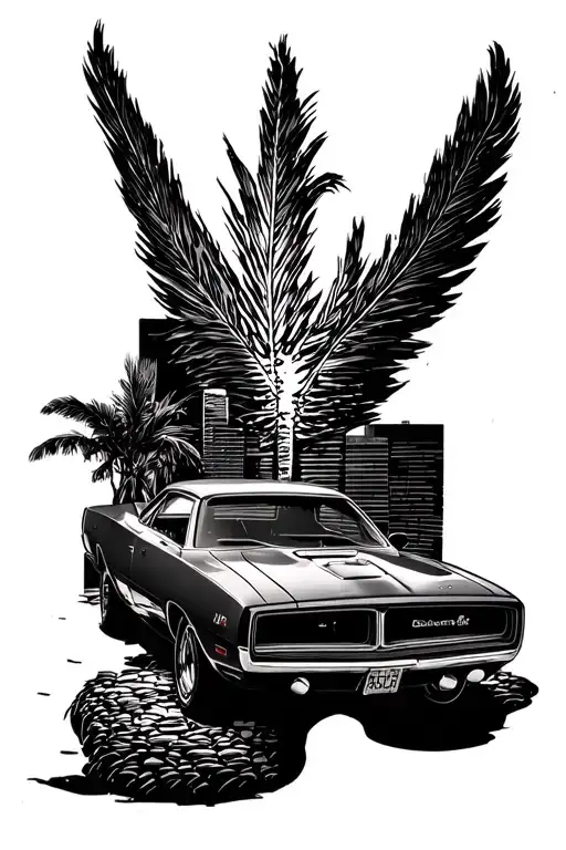 Dodge Charger, Palma, City tattoo design idea