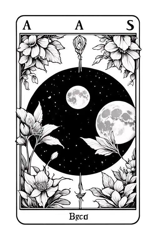 diphylleia grayi  and a full moon in a tarot card tattoo design idea