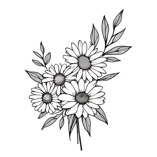 bouquet with honeysuckle, daisy, olive branch  tattoo design idea