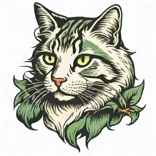 fluffy white tabby cat face trad tattoo design green eyes tattoo design idea