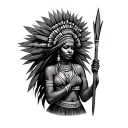 african goddess holding spears tattoo design idea