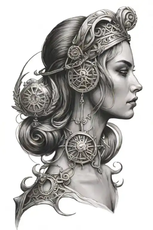 bilnd woman libra zodiac tattoo design idea