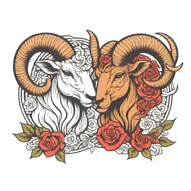 taurus and aries ram romancing tattoo design idea