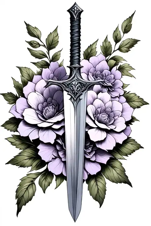 Witcher silver sword with lilac flower tattoo design idea