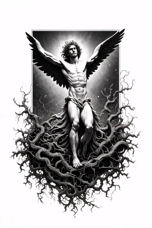 Icarus falling and vines around him  tattoo design idea