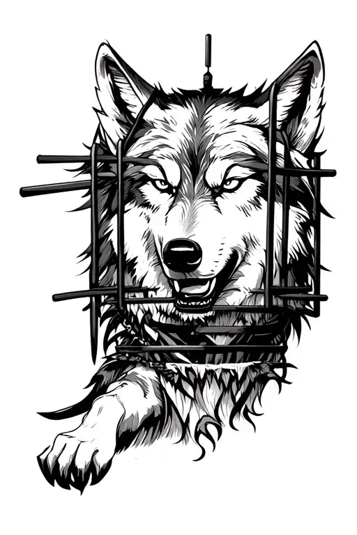 Wolf coming out of his cage Miyamoto Musashi tattoo design idea