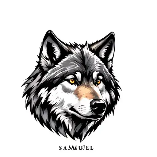 Alpha Wolf, which has the name of Samuel integrated into the same wolf tattoo design idea