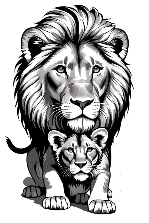 lion protecting cub looking tattoo design idea