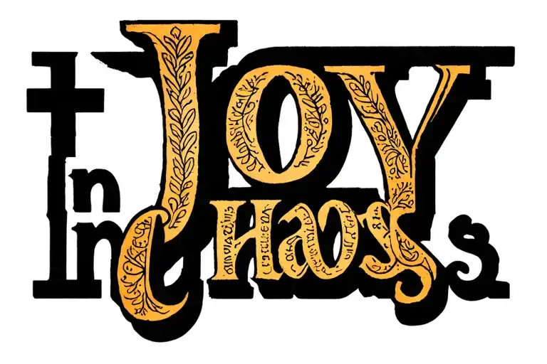 "Joy in chaos" christian cross tattoo design idea