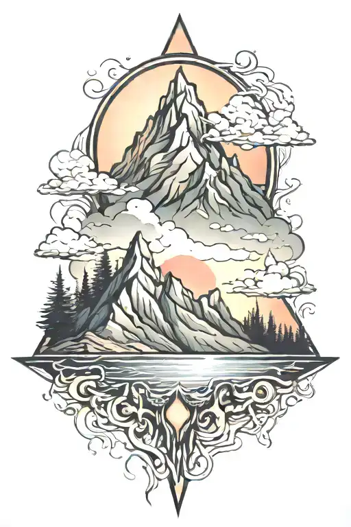 misty mountains incorporate god tattoo design idea