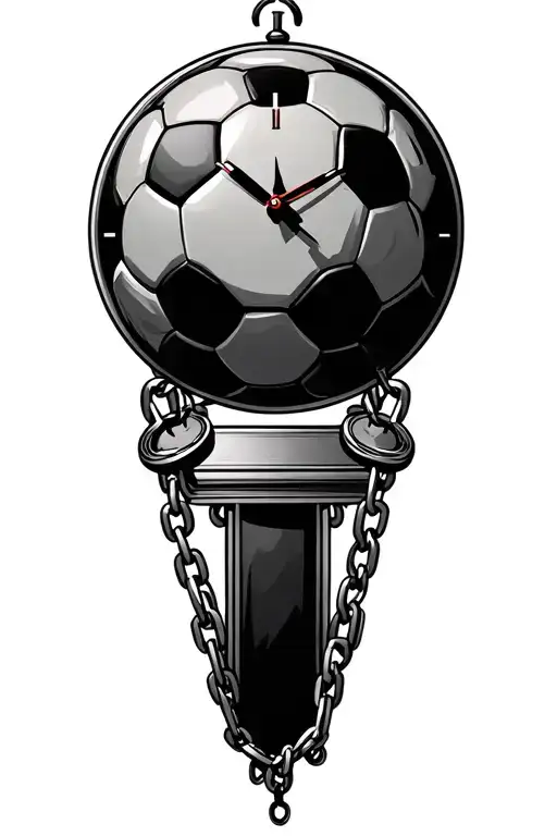 clock and soccer ball with chain tattoo design idea