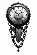 clock and soccer ball with chain tattoo design idea