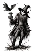 A gothic scarecrow looking forward with microphone tattoo design idea