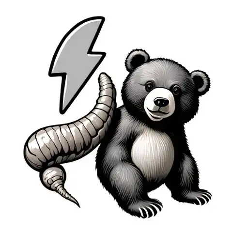 a peanut, bear, lightning bolt, and worm tattoo design idea