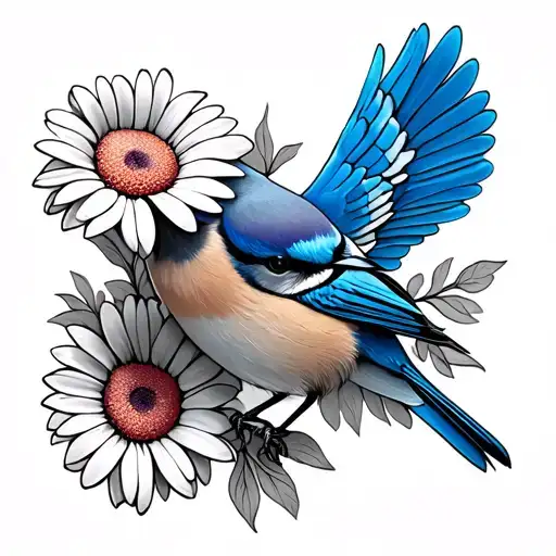 blue jay book daisy flowers tattoo design idea