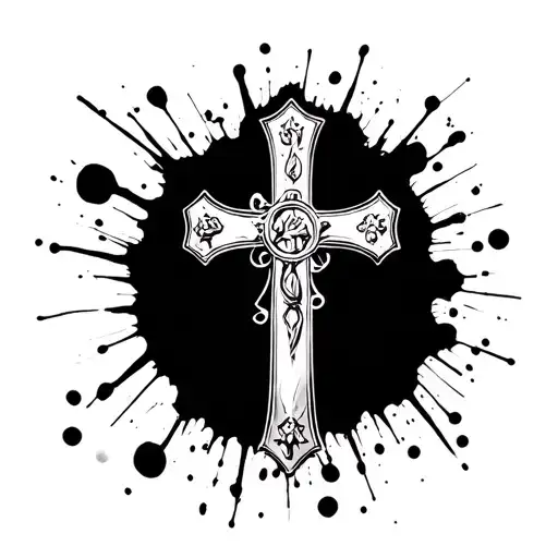 saint Benedict cross splatter tattoo design idea
