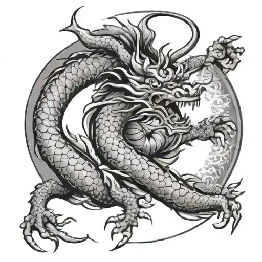 Ronin Geisha Dragon Red Sun tattoo design idea