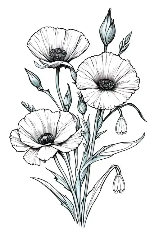 Poppy and Gladiolus, carnation and snowdrop, and a fig and bloom  tattoo design idea