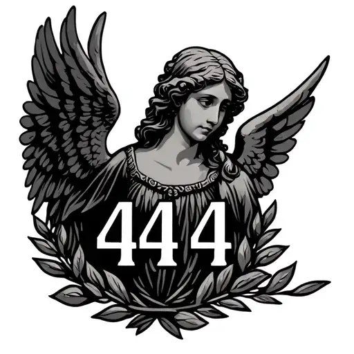 Roman Laurel wreath with angel numbers 444 and a simple angel tattoo design idea