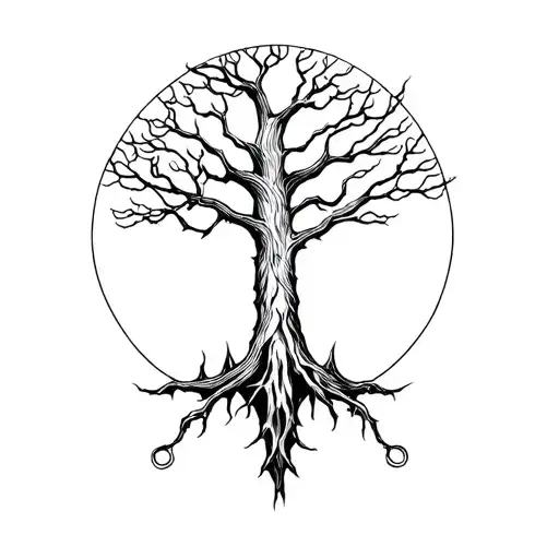 evil Druid with tree growing tattoo design idea