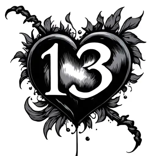 heart inside it is the number 13 tattoo design idea