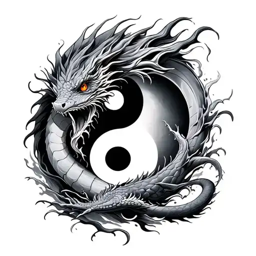 Water Dragon tattoo with yin yang and double exposure tattoo design idea