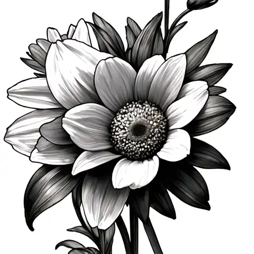 daisy & daffodil back tattoo tattoo design idea